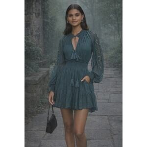 Karina Grimaldi Silk Tassel Mini Dress XS Whimsigoth Fairy